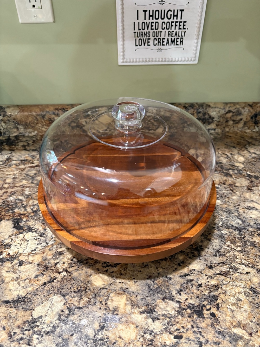 Bamboo Cake/vegetable-fruit tray. Stand with Clear acrylic Dome - Brown